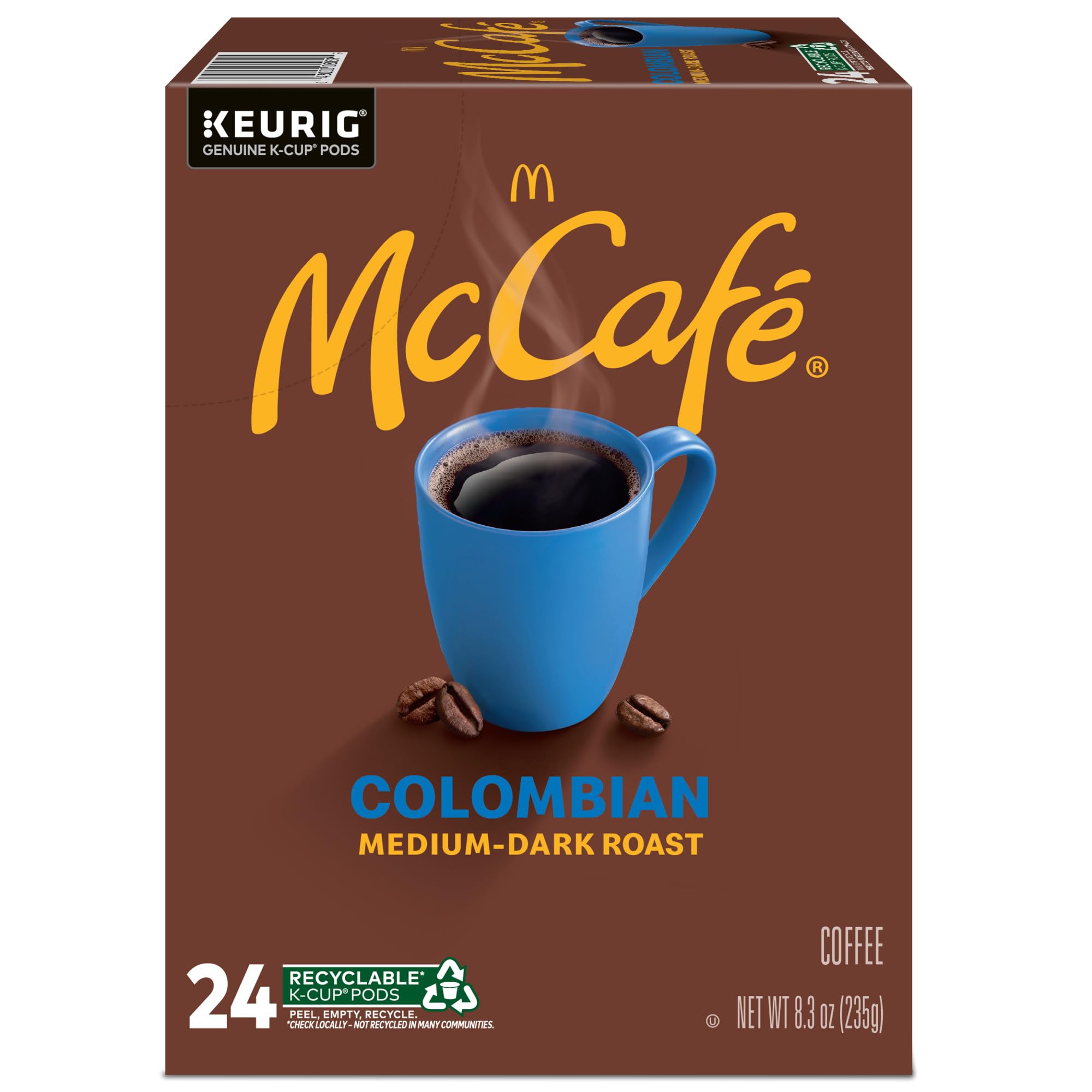McCafé recyclable K-Cup pod icon signals eco-friendly packaging.