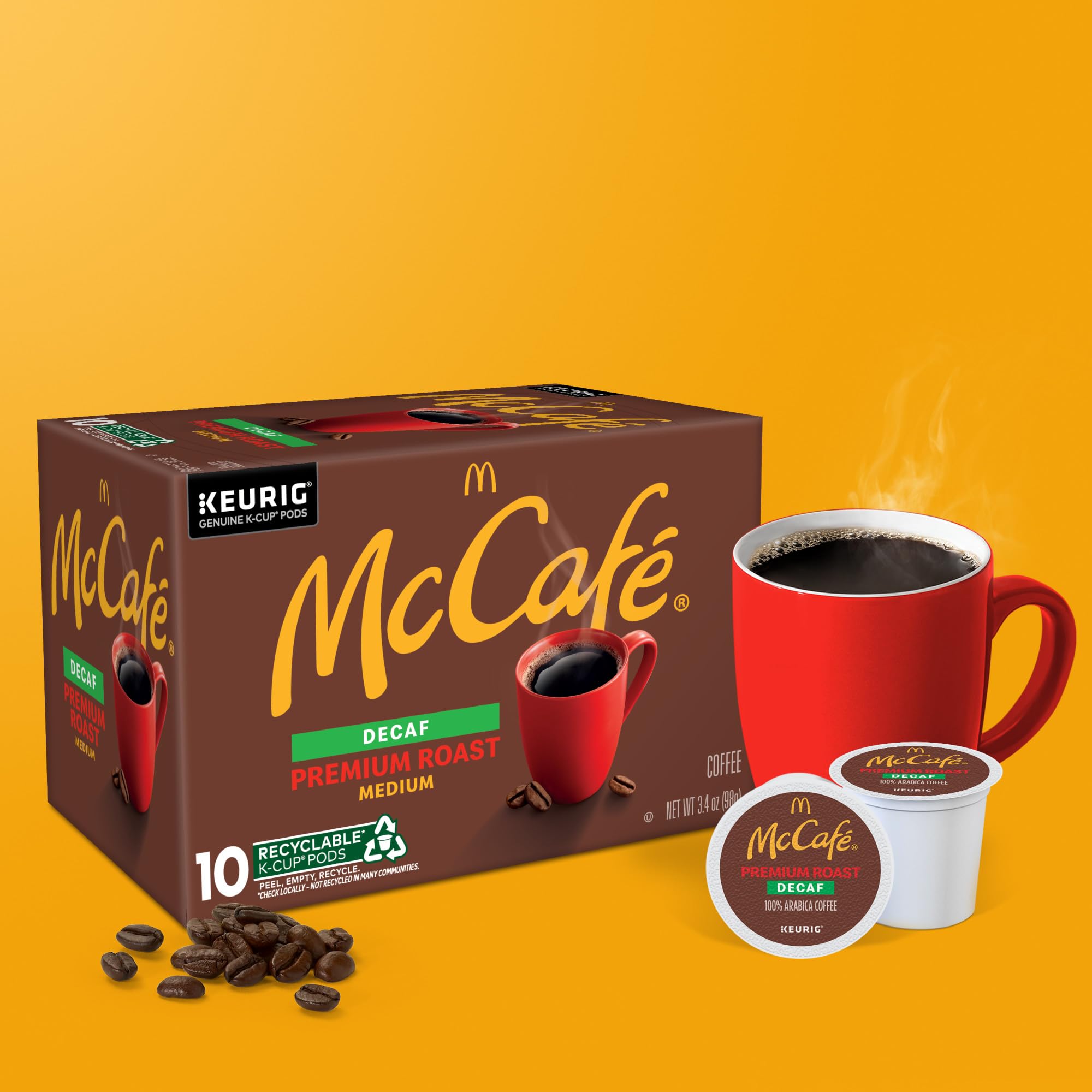 McCafé pods simplify disposal with Peel, Empty, Recycle guidance.