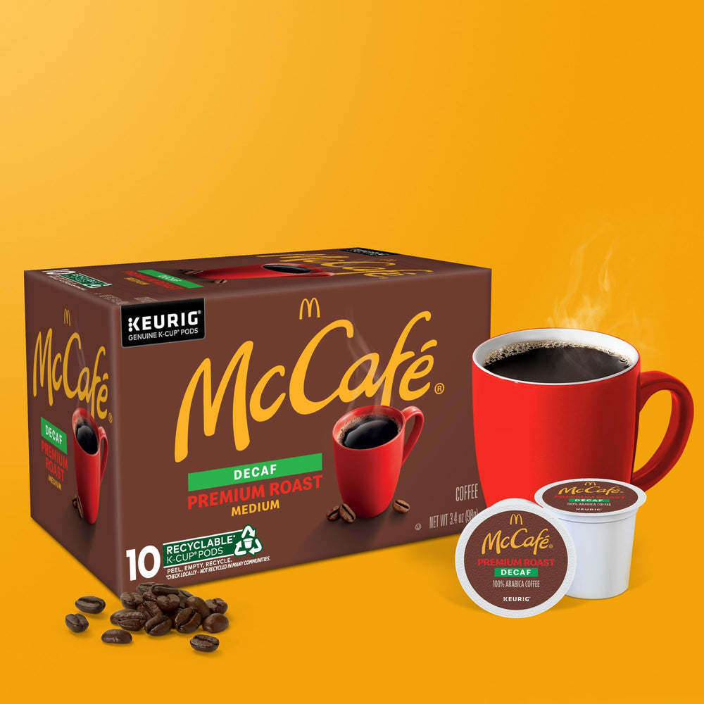 McCafé pods simplify disposal with Peel, Empty, Recycle guidance.