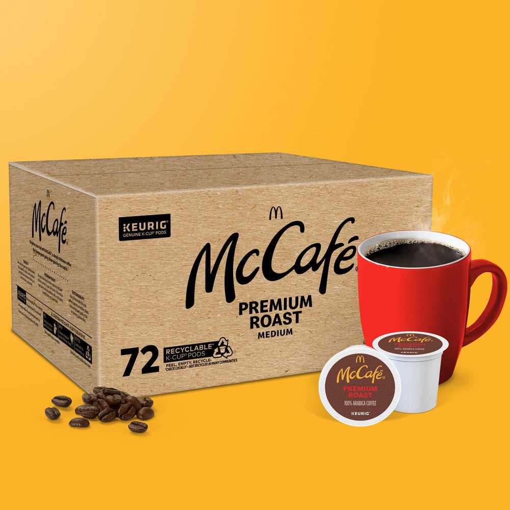 McCafé Premium Roast pouring into a cup for a fresh brew