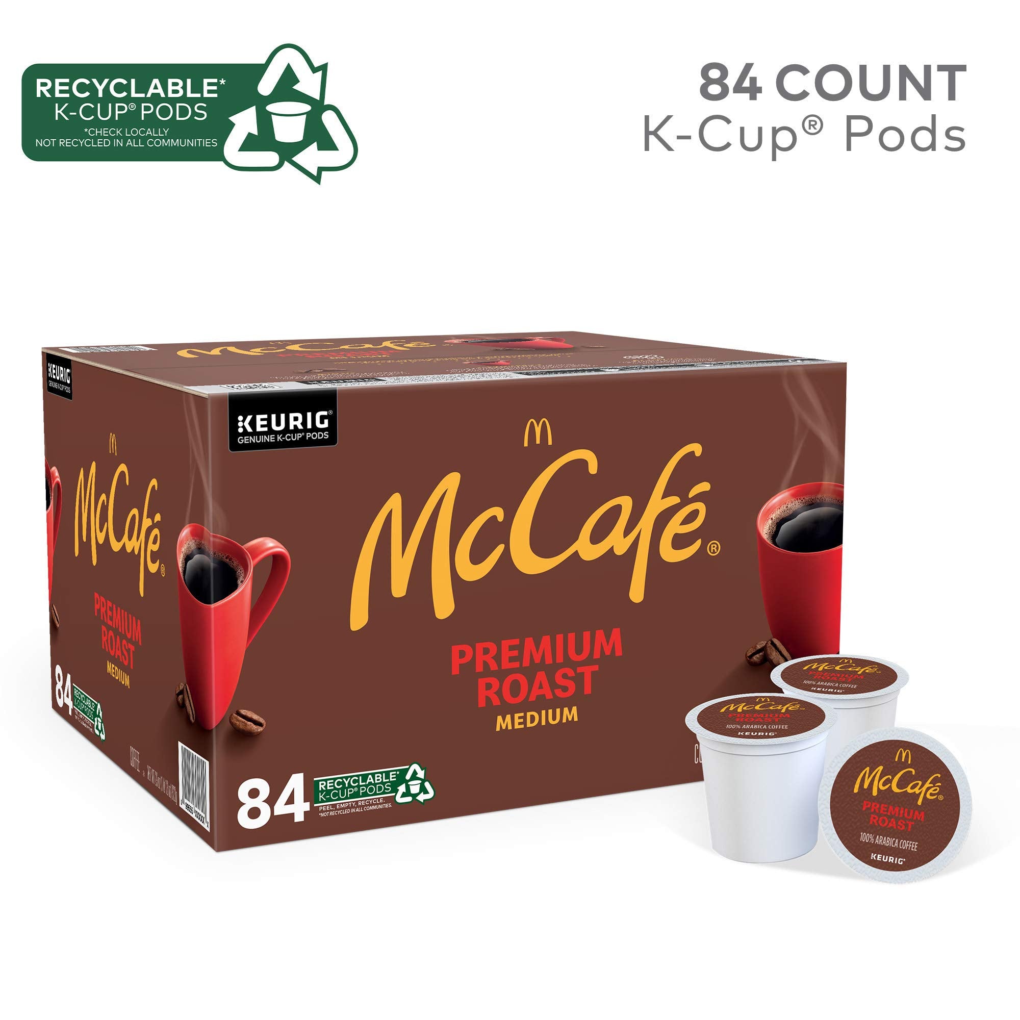 Close-up of McCafé K-Cup showing 100% Arabica beans