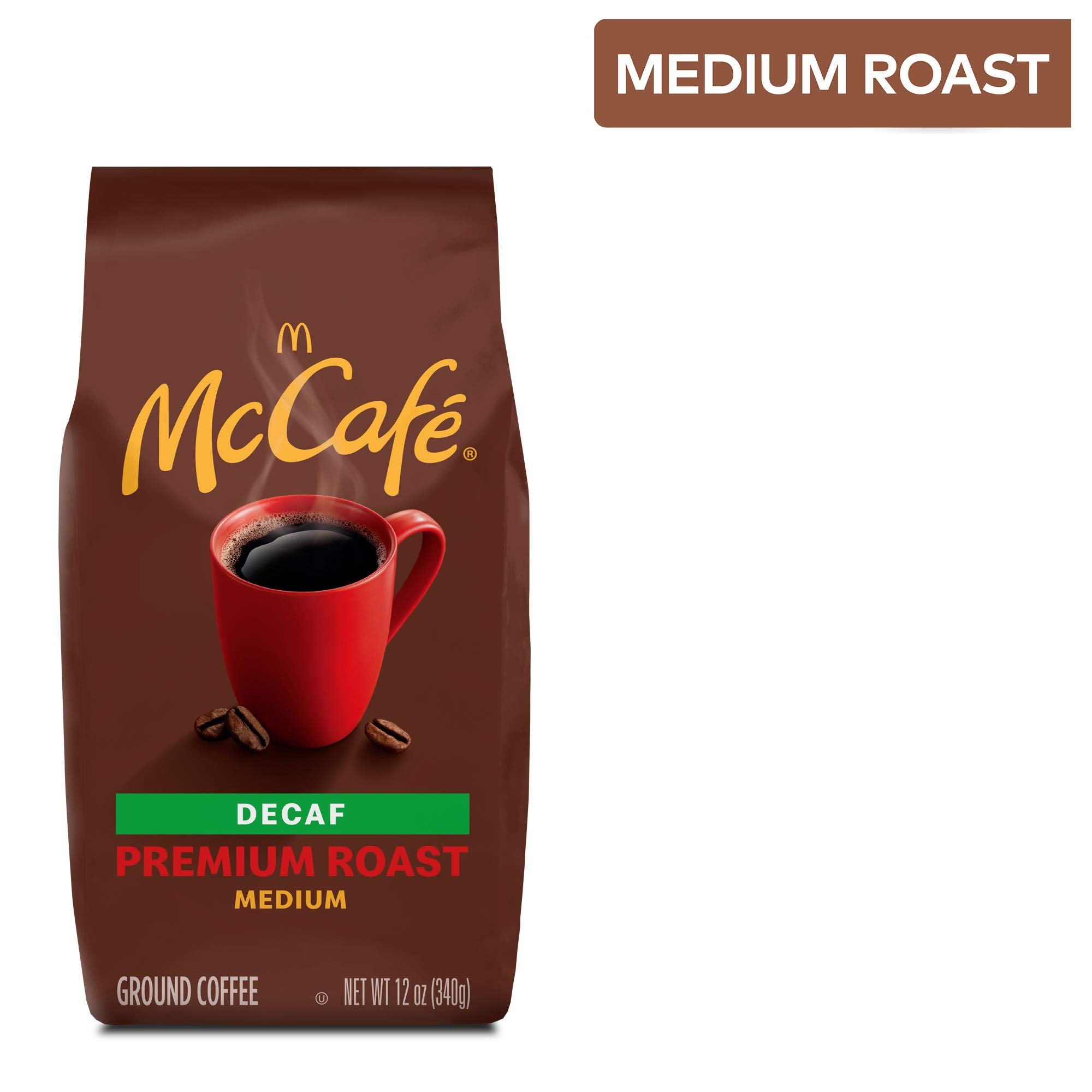 McCafe Premium Roast Decaf kosher-certified label indicating quality and trust.