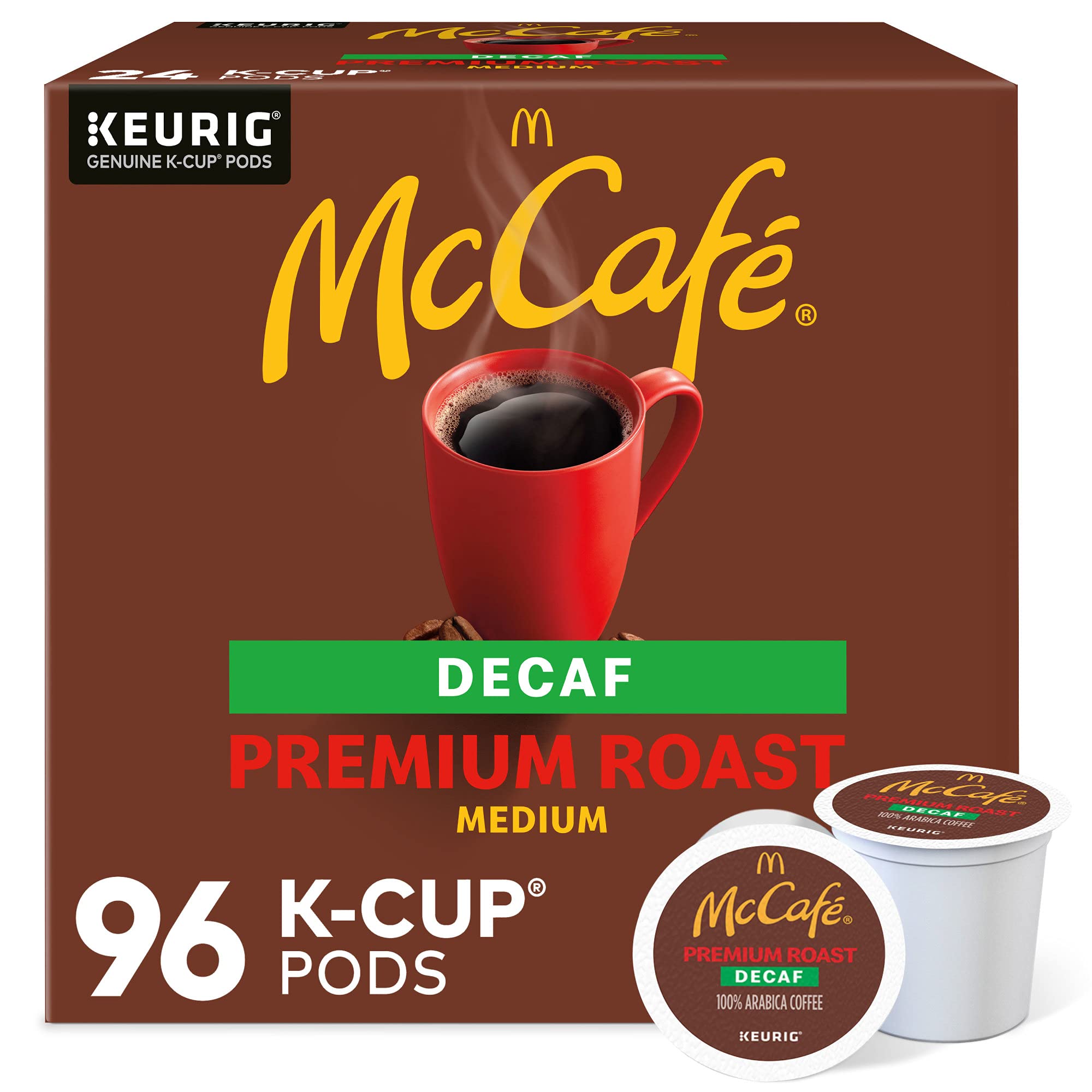 McCafé Premium Roast Decaf pod closeup with rich aroma for a smooth morning