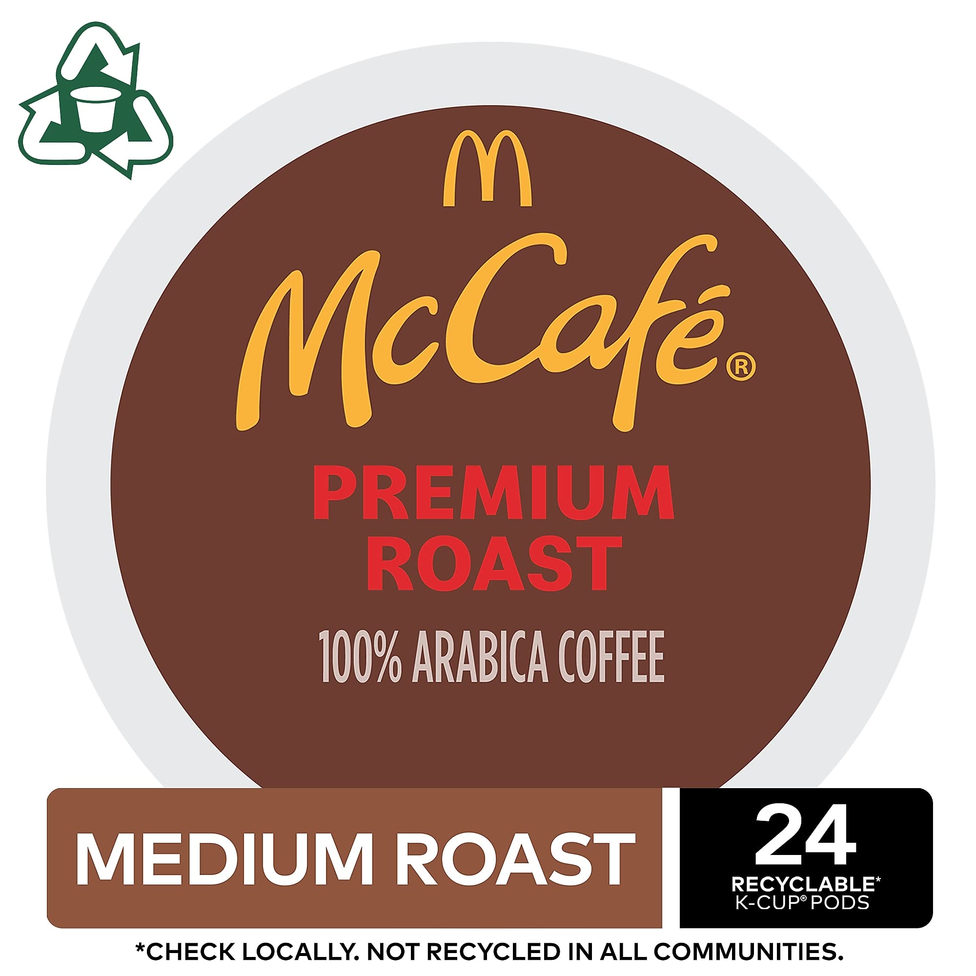 Close-up of McCafé Premium Roast K-Cup beans signaling Arabica quality.