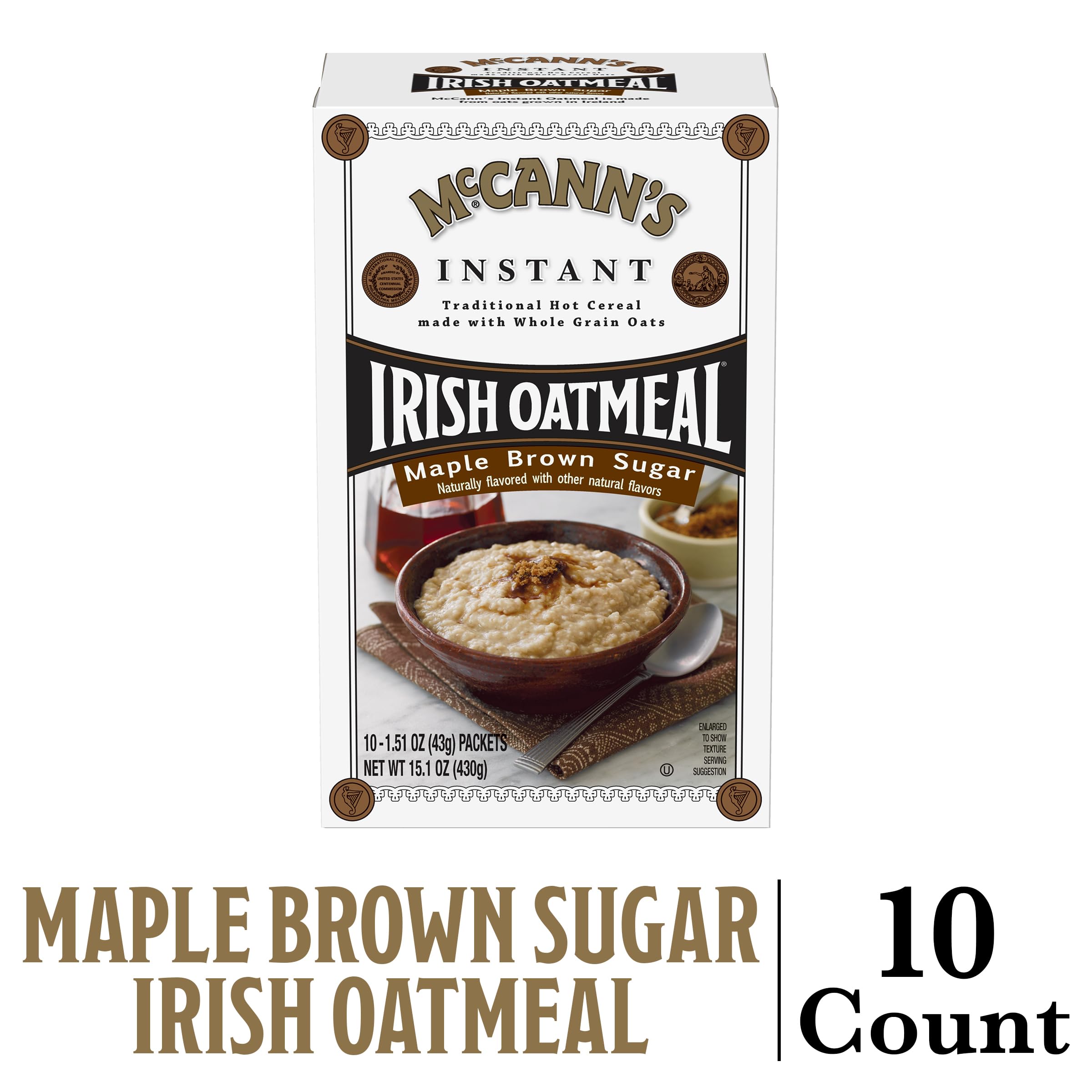 Whole grain Irish oats in McCann's instant oatmeal for fiber-rich mornings