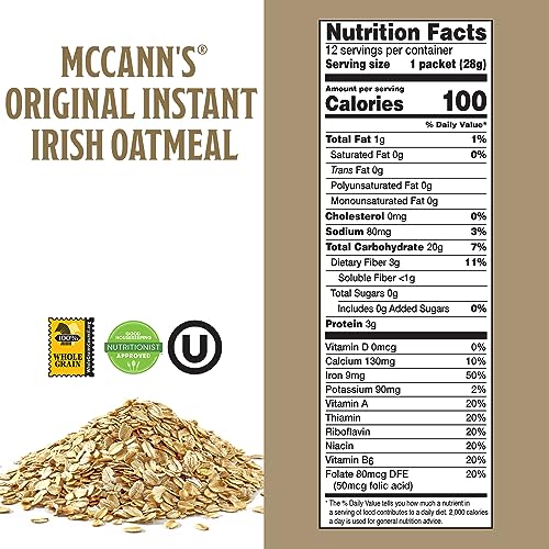Closeup of McCann's Oatmeal regular instant packets for single-serve portions.