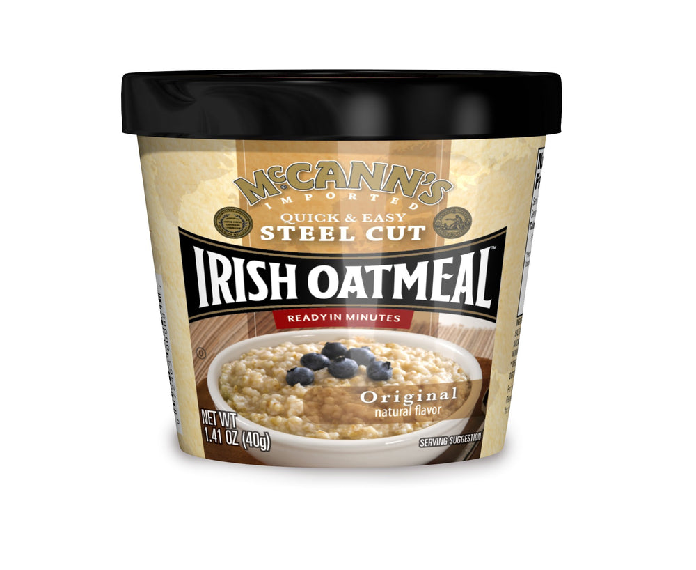 Kosher-certified McCann's Irish Oatmeal cup label visible.
