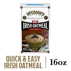 McCann's Irish Oatmeal microwave preparation in a deep bowl.