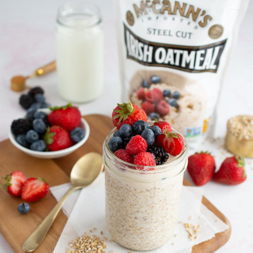 Raw oats close-up from McCann's Irish Oatmeal showing premium texture.