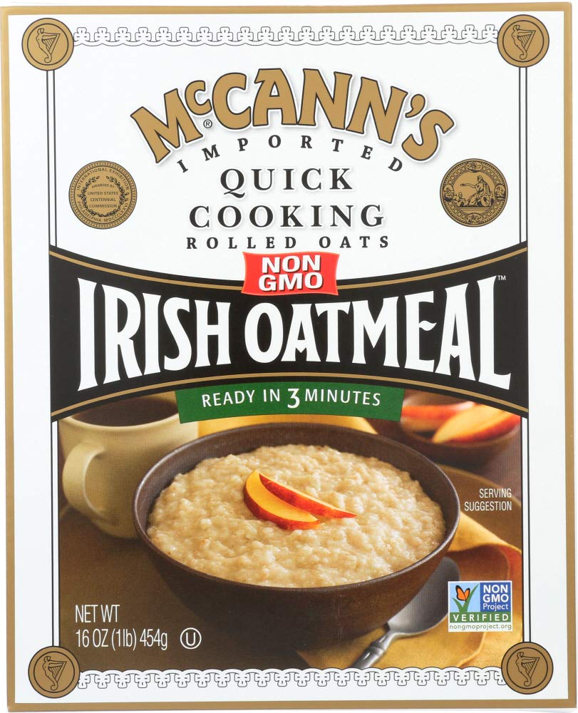McCann's Irish Oatmeal Quick two-pack box front for fast, wholesome breakfasts.