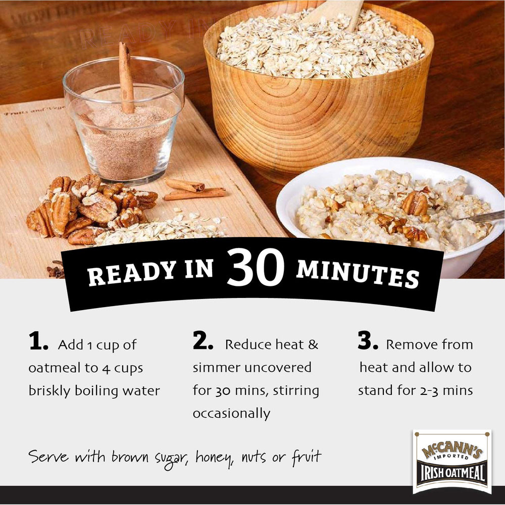 Measuring cup with McCann's oats for easy portioning and meal planning.