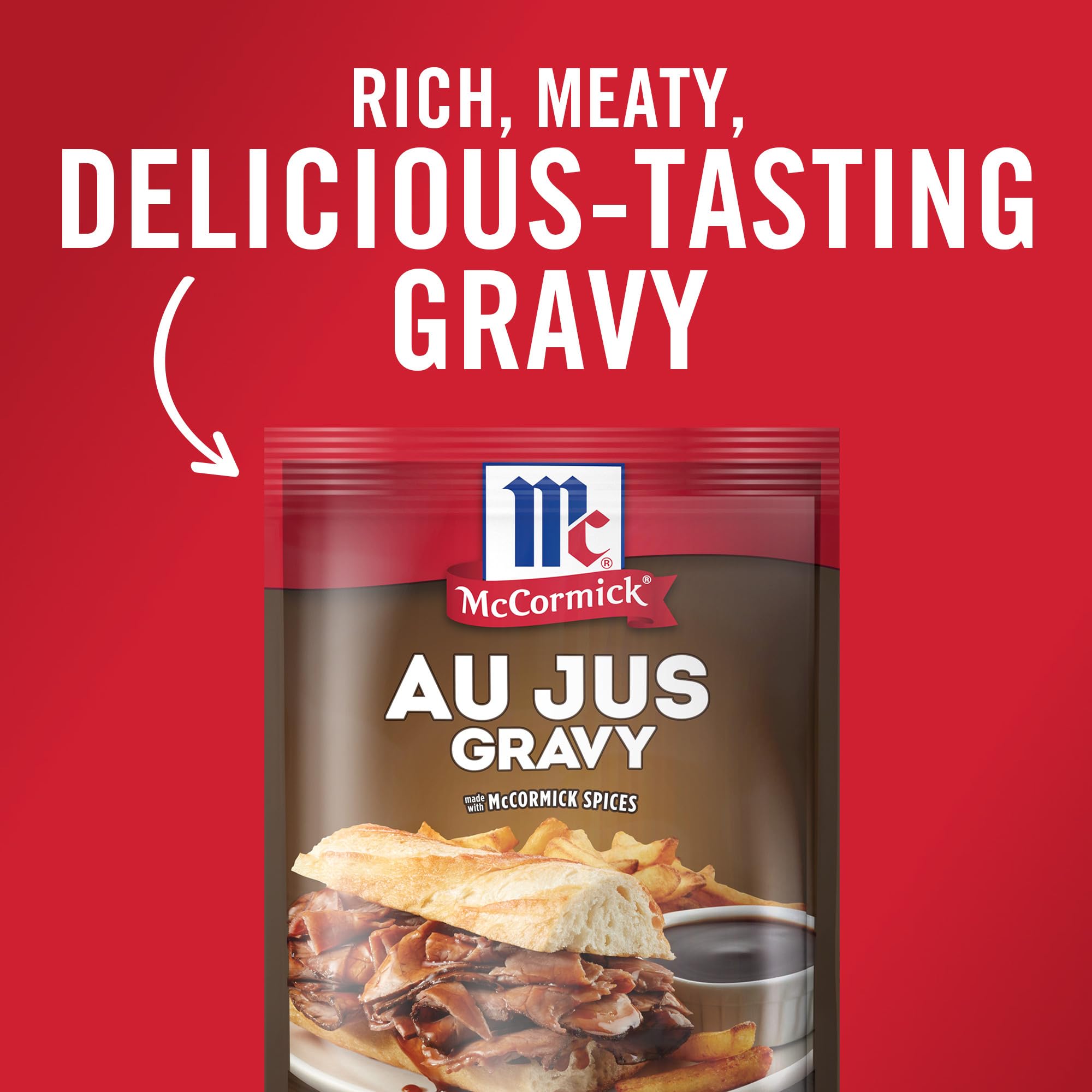 Measuring water and McCormick Au Jus Gravy Mix for a quick sauce.
