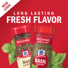 Close-up of dried basil leaves from McCormick preserving flavor