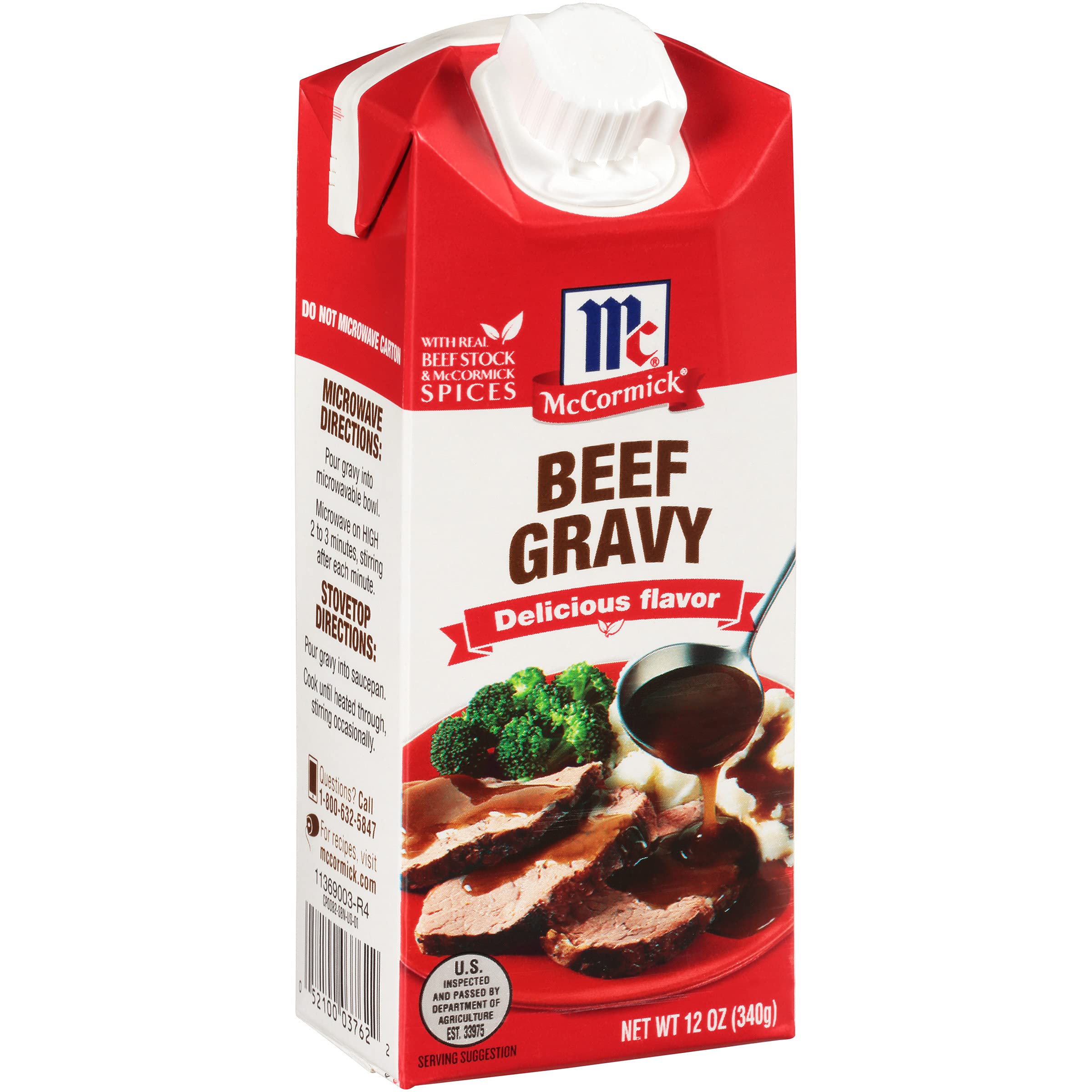 McCormick Beef Gravy bottle pour delivers quick heat and rich flavor for mashed potatoes.