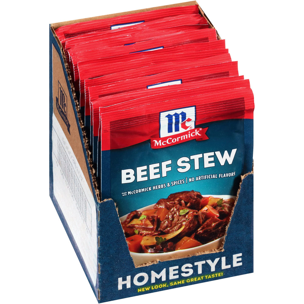 McCormick Beef Stew Seasoning packaging highlighting rich flavor benefits