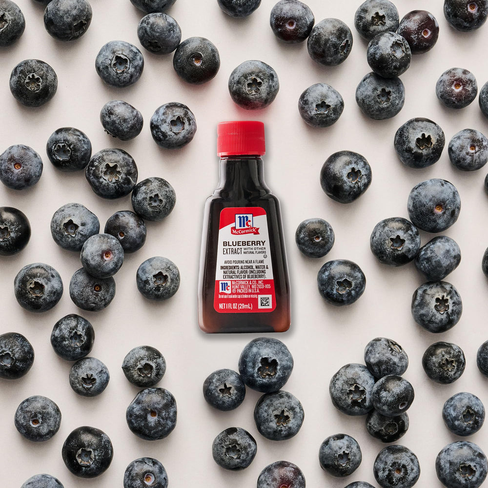 McCormick Blueberry Extract flavors ice cream with a vivid blueberry scent.