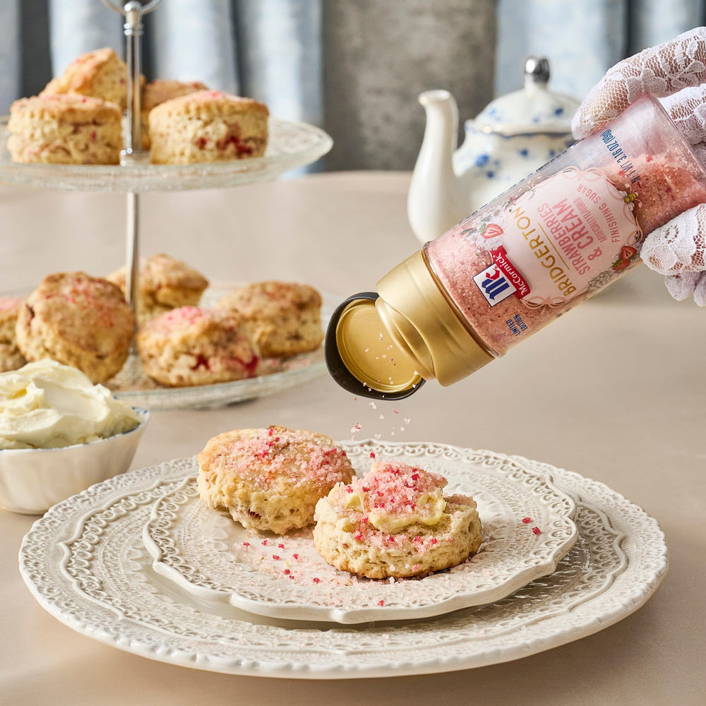 McCormick Bridgerton Finishing Sugar as a dessert garnish to elevate plating