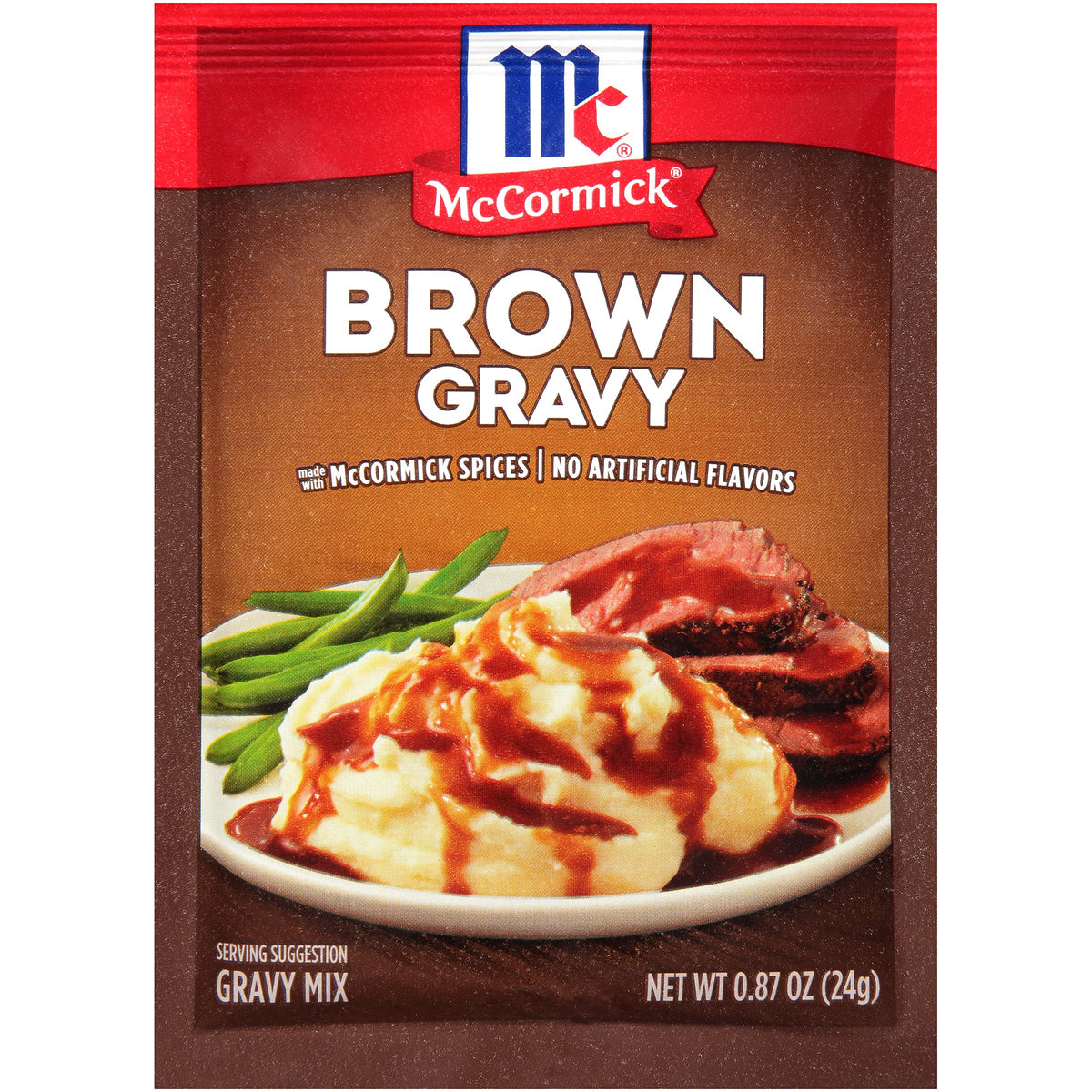 Boxed McCormick Brown Gravy Mix pack of 24 for quick home meals