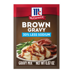 McCormick brown gravy poured over roast beef for rich flavor.