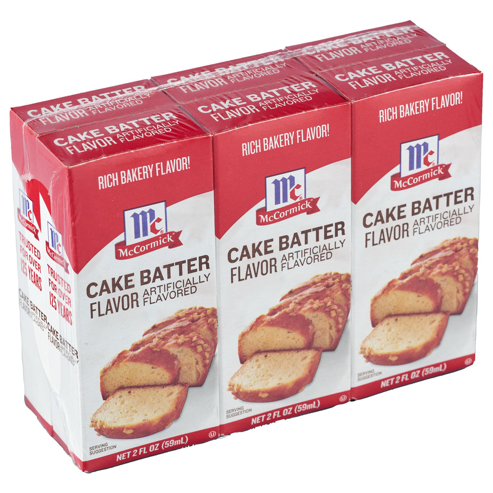 McCormick Cake Batter Flavor bottle showing versatile cake flavor for cookies and frosting.