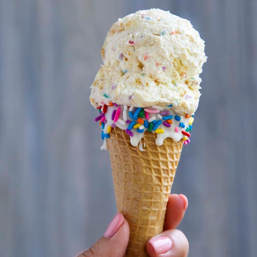 Vanilla ice cream blended with McCormick Cake Batter Flavor for creamy cake flavor.