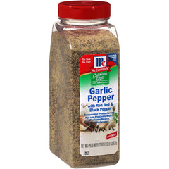 McCormick California Style Garlic Pepper bottle front, bold everyday flavor potential.