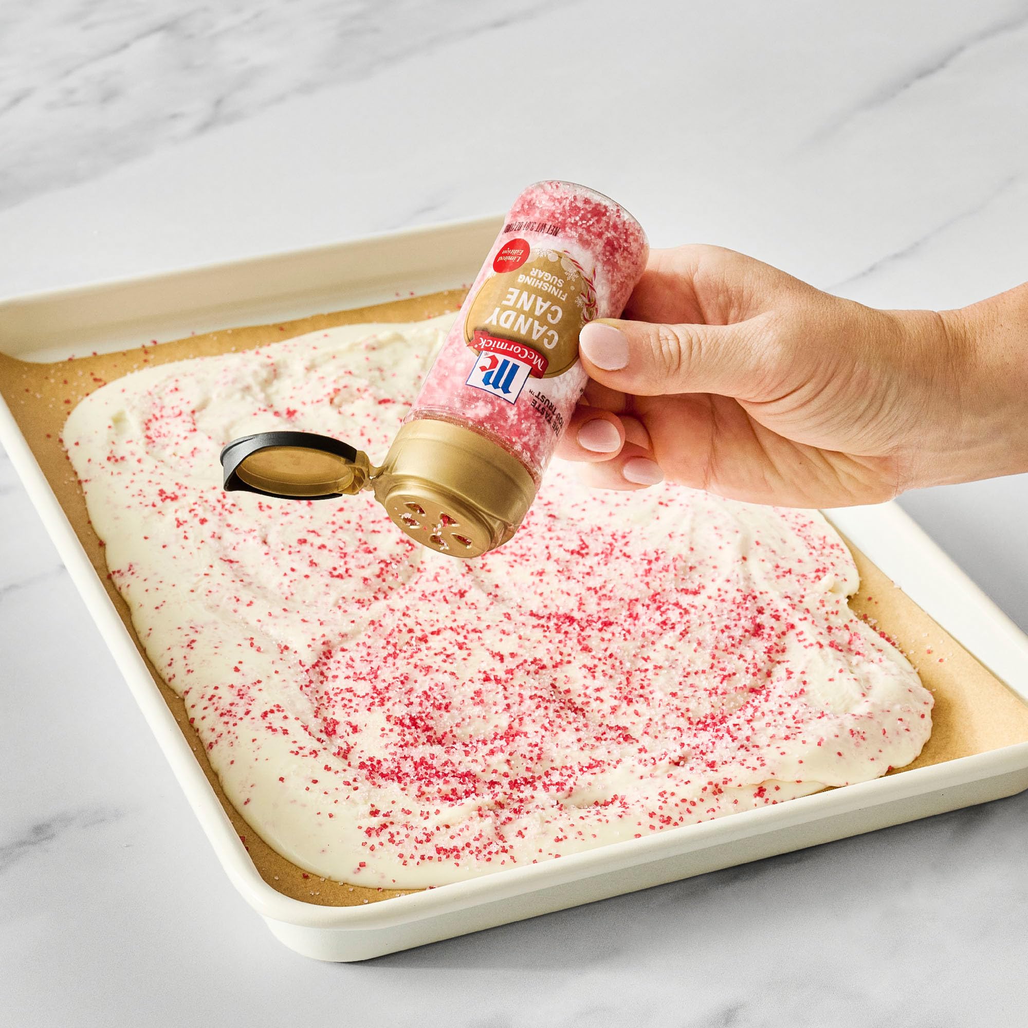 McCormick Candy Cane Finishing Sugar gift-ready tin showcases holiday branding