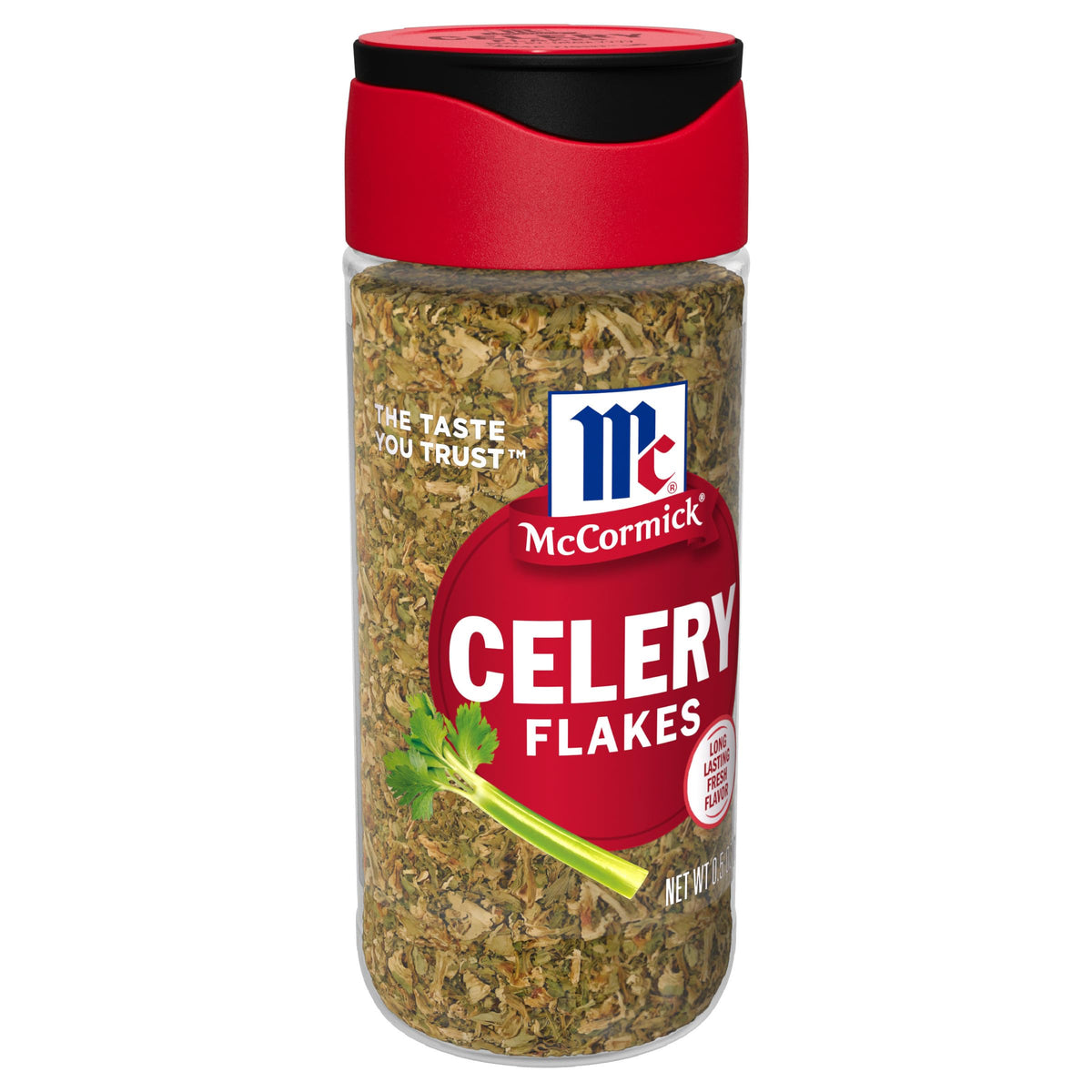 McCormick Celery Flakes bottle closeup showing real celery essence for cooking