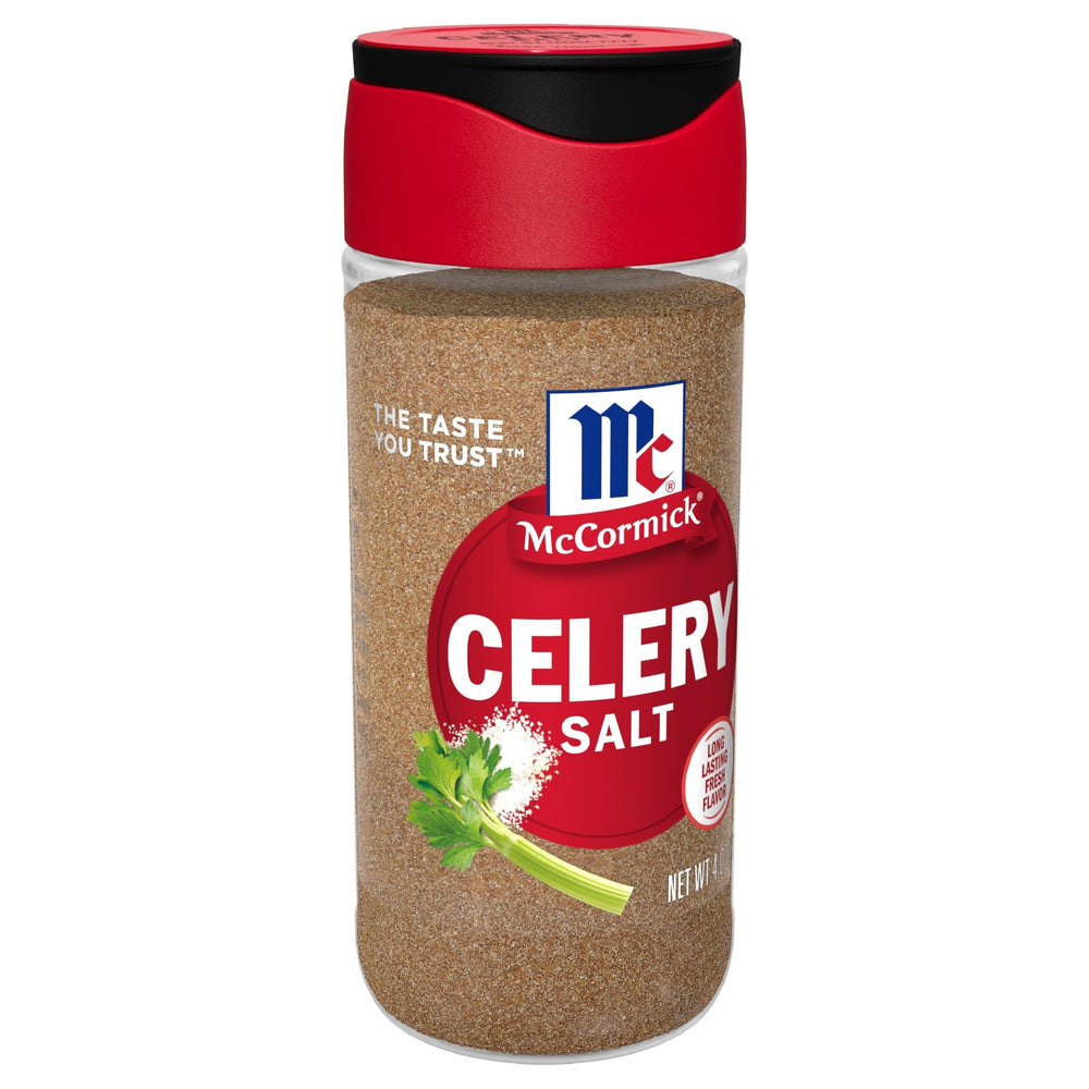 McCormick Celery Salt bottle on counter highlighting crisp celery flavor for recipes.