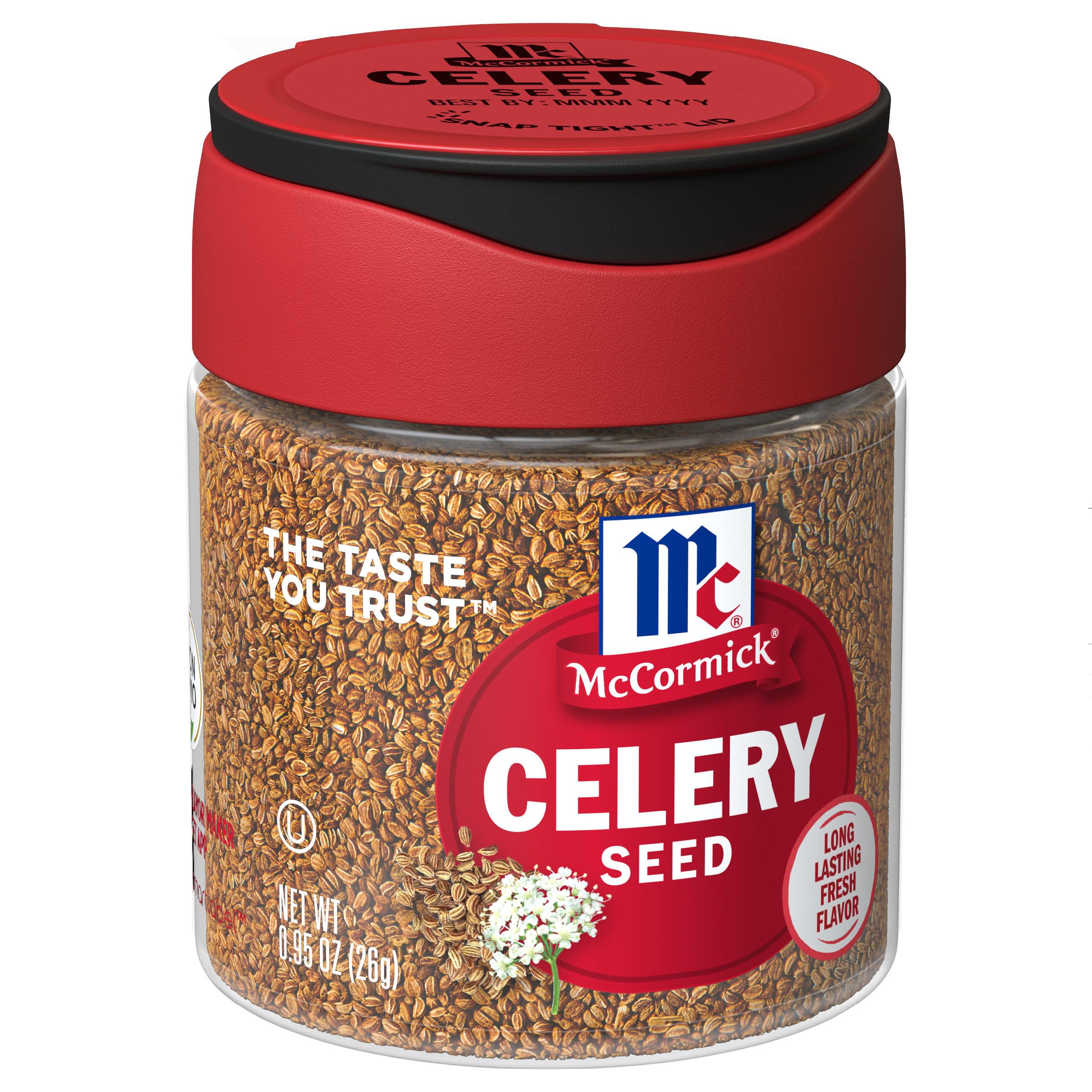 McCormick Celery Seed bottle showing bold flavor for seafood and salads