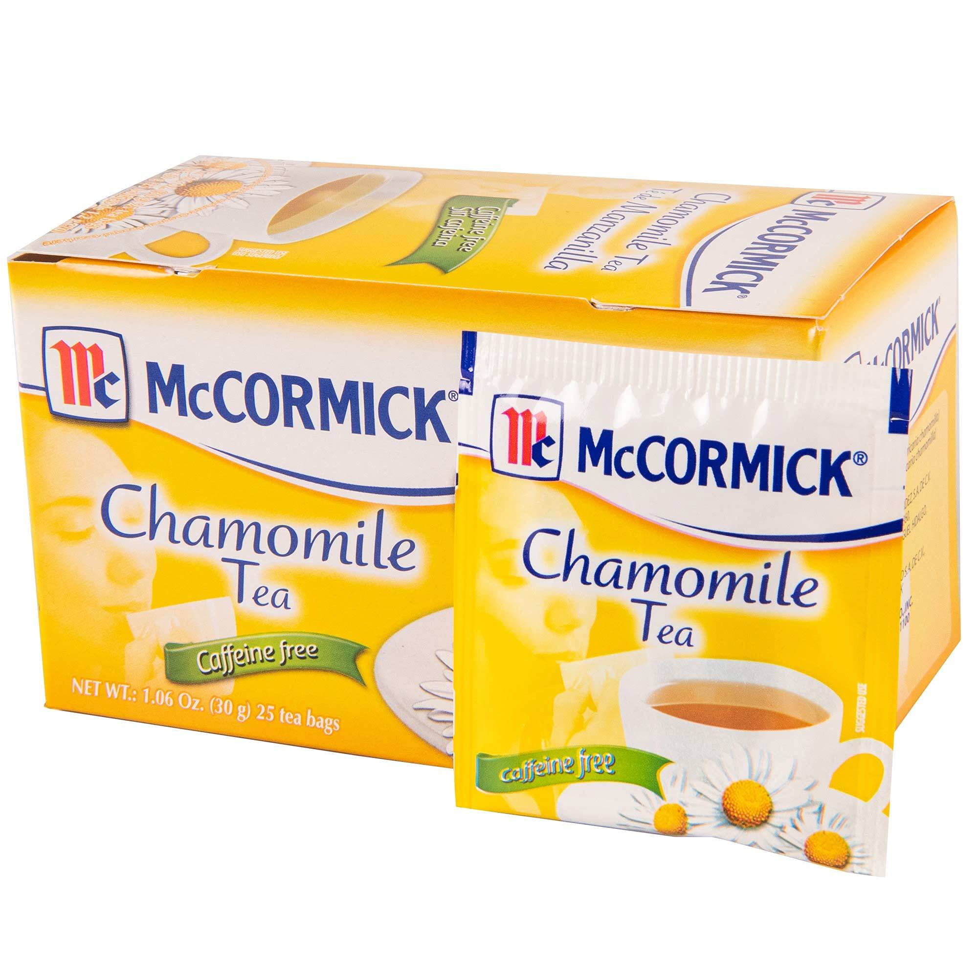 McCormick Chamomile Tea Bags in cup, gentle aroma and mild apple-like flavor