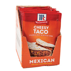 McCormick Cheesy Taco Seasoning bottle showing cheddar blend for quick family tacos