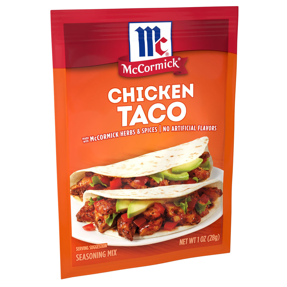 Close-up of McCormick Chicken Taco Seasoning spices with rich aroma.