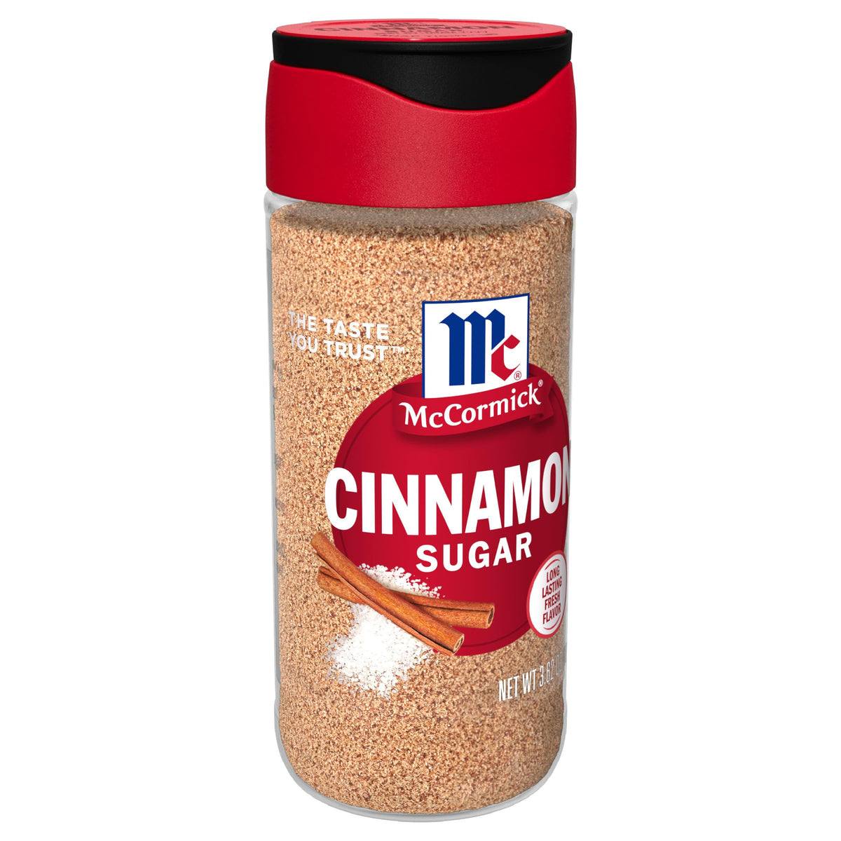 McCormick Cinnamon Sugar bottle front view showing warm flavor for baking