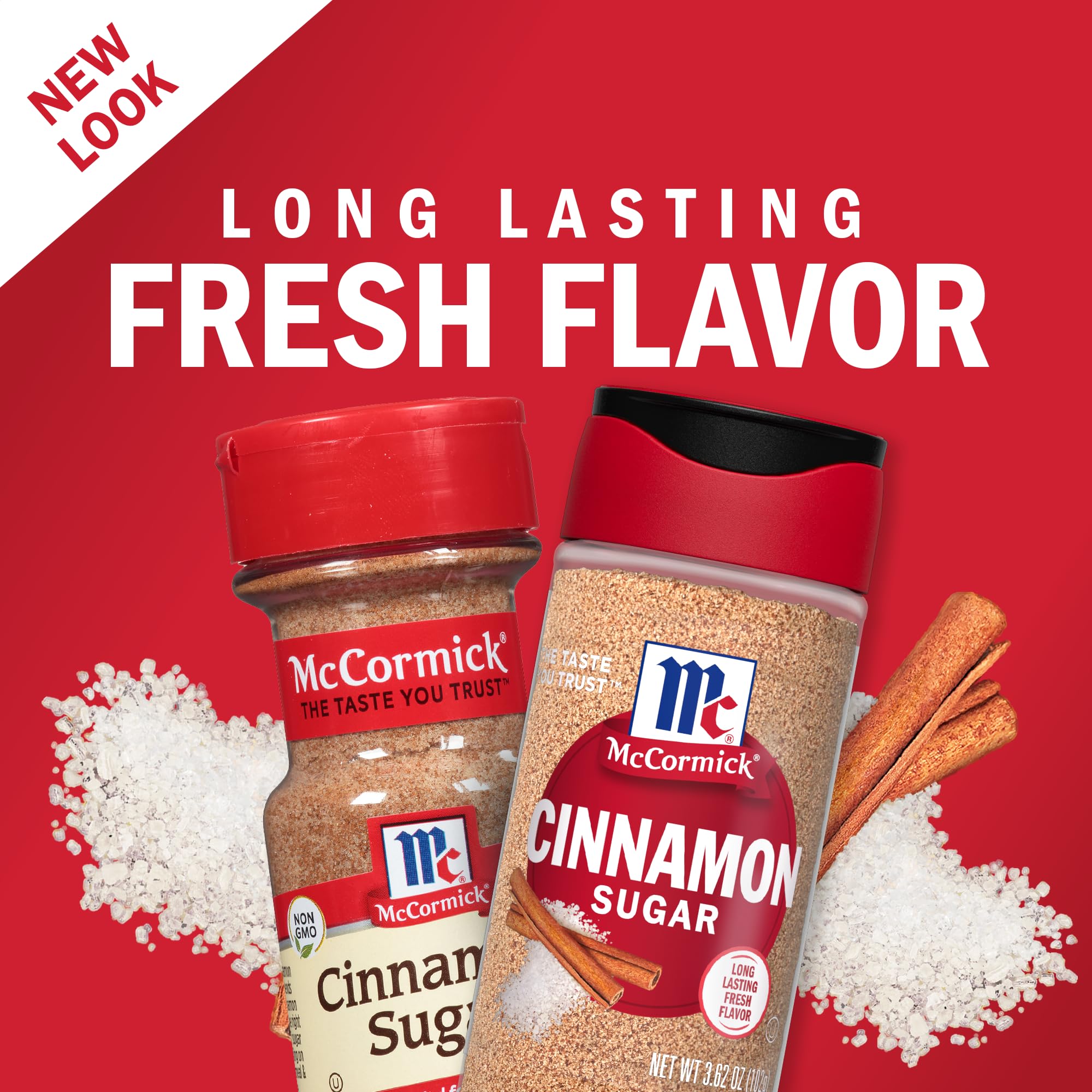 McCormick Cinnamon Sugar jar close-up with blended cinnamon and sugar
