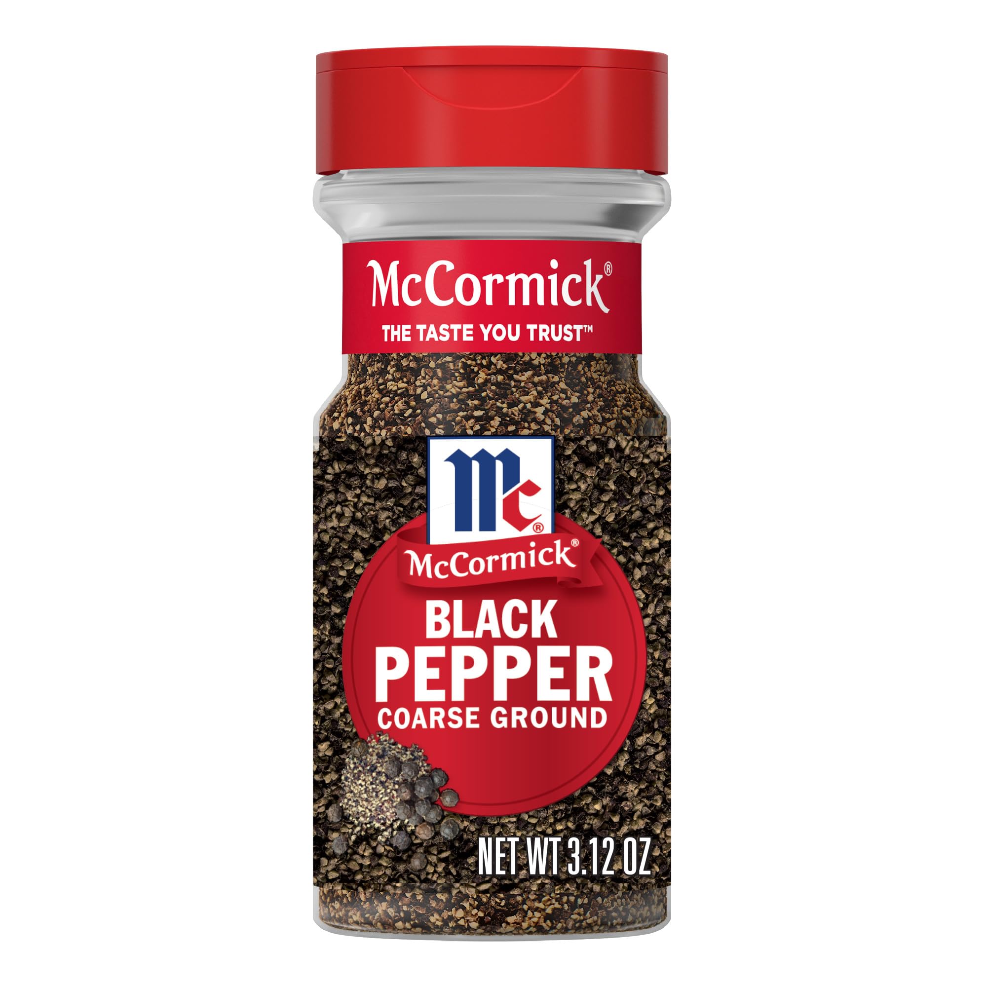 McCormick Coarse Ground Black Pepper bottle pouring for steaks