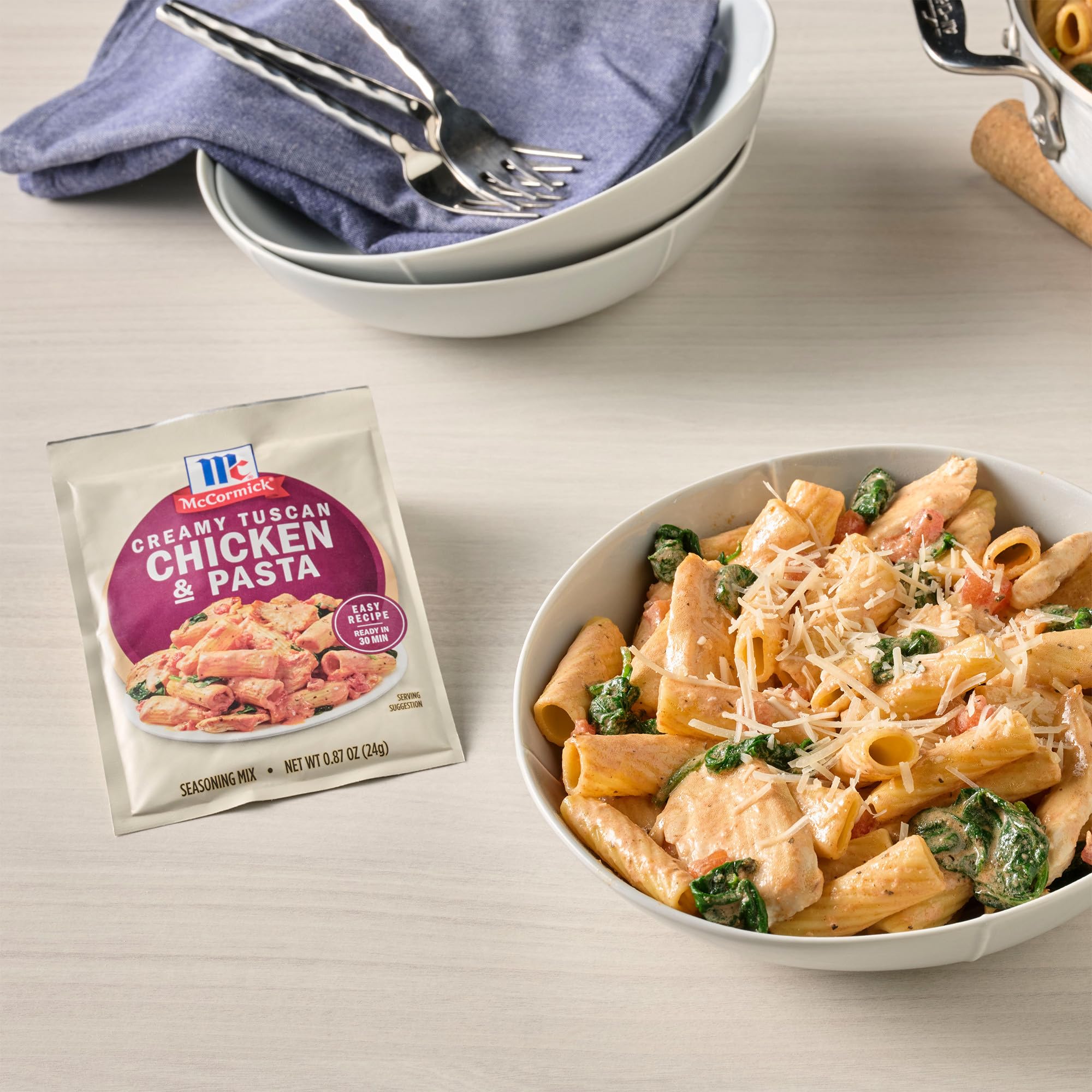 Fresh spinach added to a Creamy Tuscan Chicken & Pasta dish.