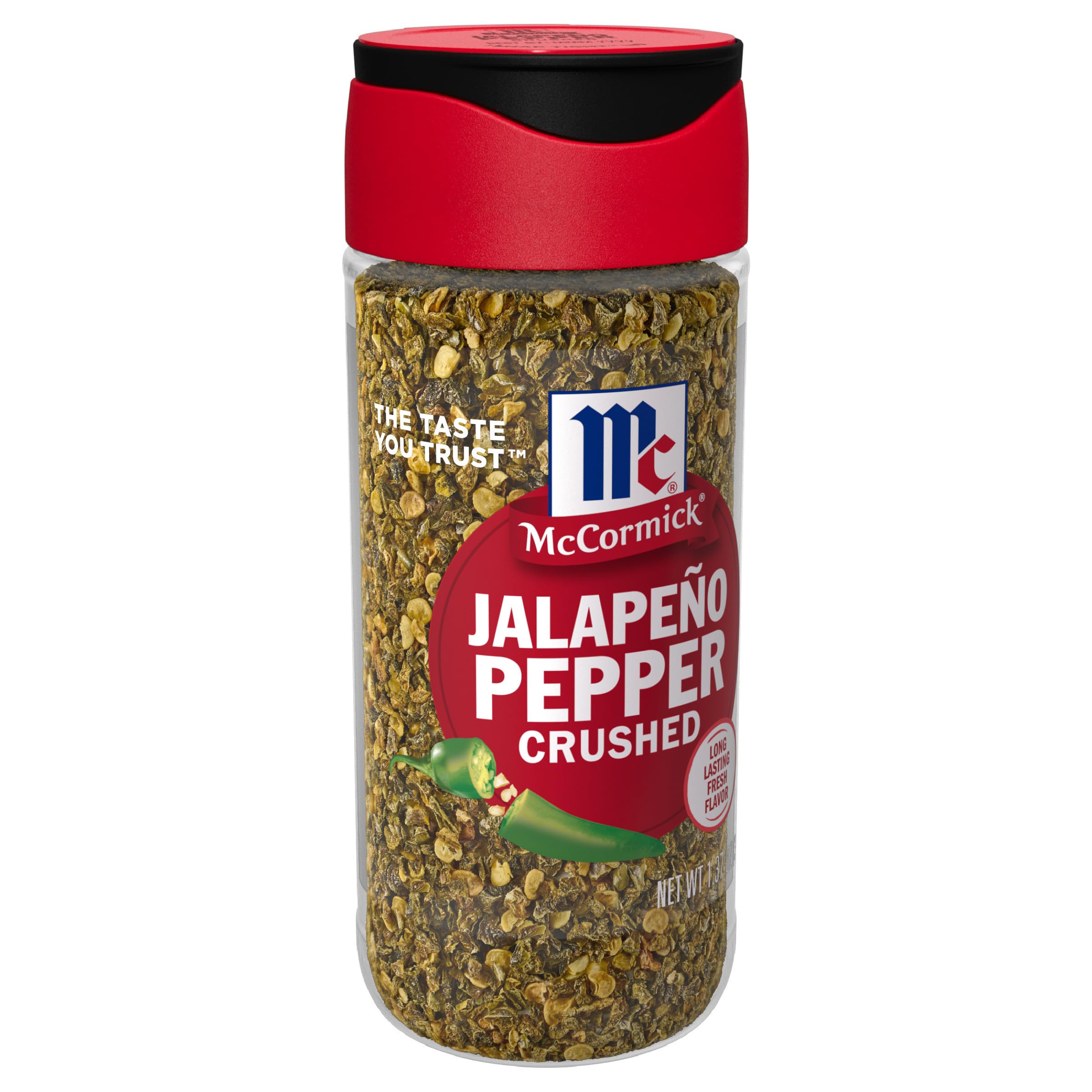 McCormick Crushed Jalapeño Pepper bottle front, ready to add bold flavor.