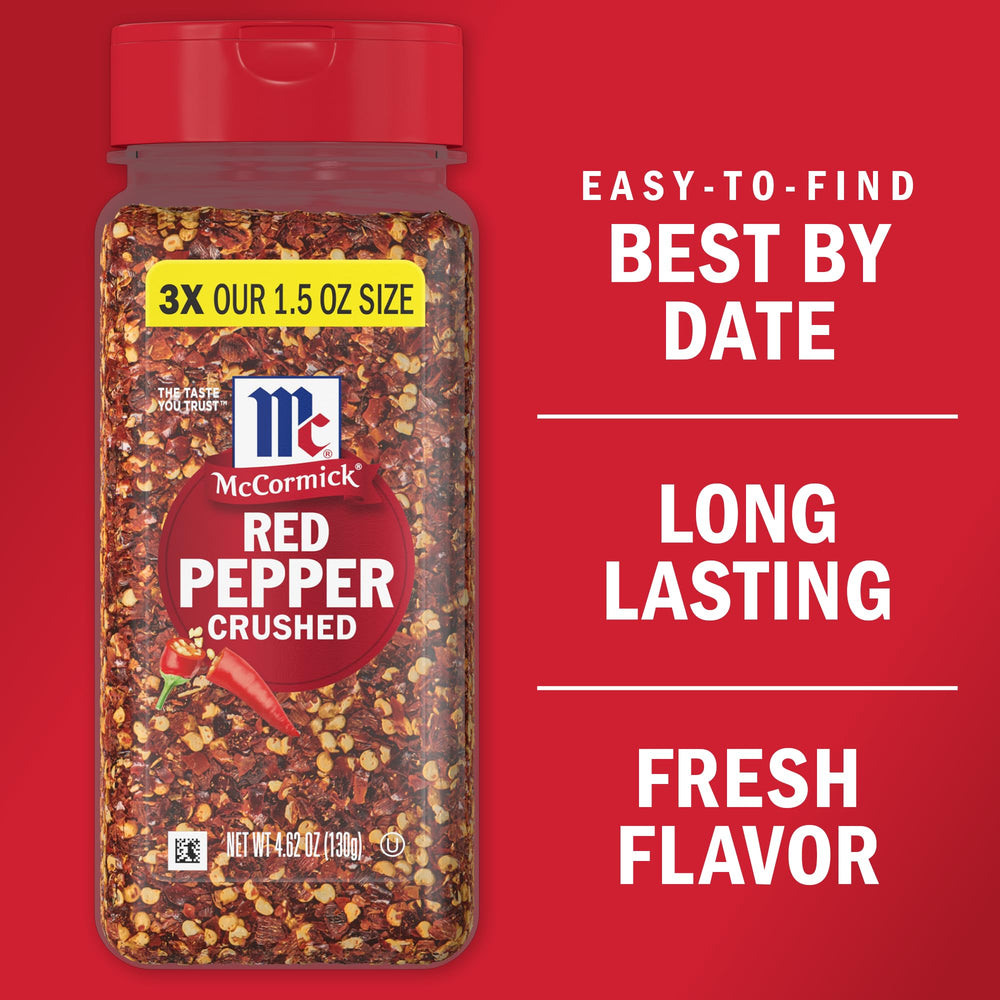 McCormick Crushed Red Pepper jar on shelf highlights fresh, non-GMO ingredients