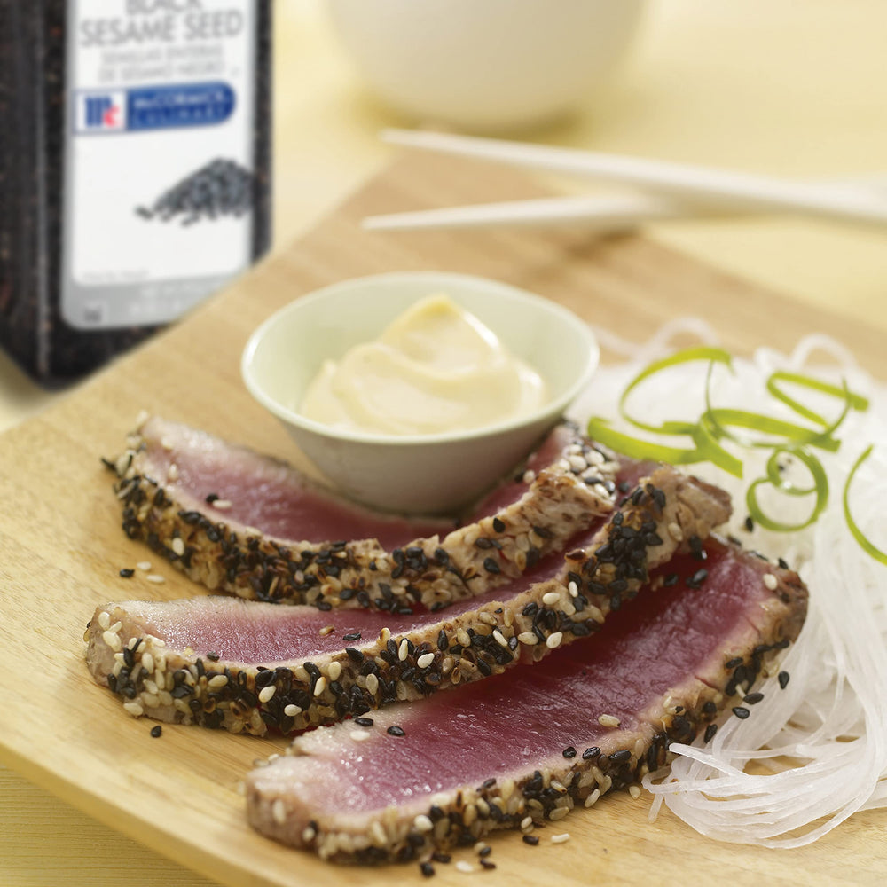 Bakery garnish using McCormick Culinary black sesame seeds to enhance crust color.