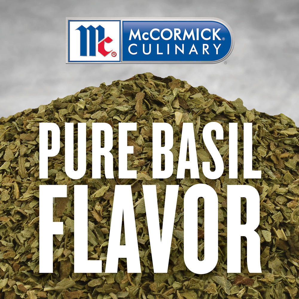 McCormick Culinary Basil Leaves on a pasta dish for fresh herbal flair.