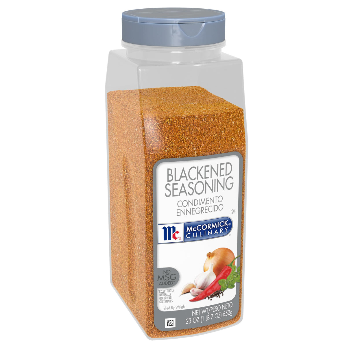 McCormick Culinary Blackened Seasoning bottle close-up for bold crust on proteins