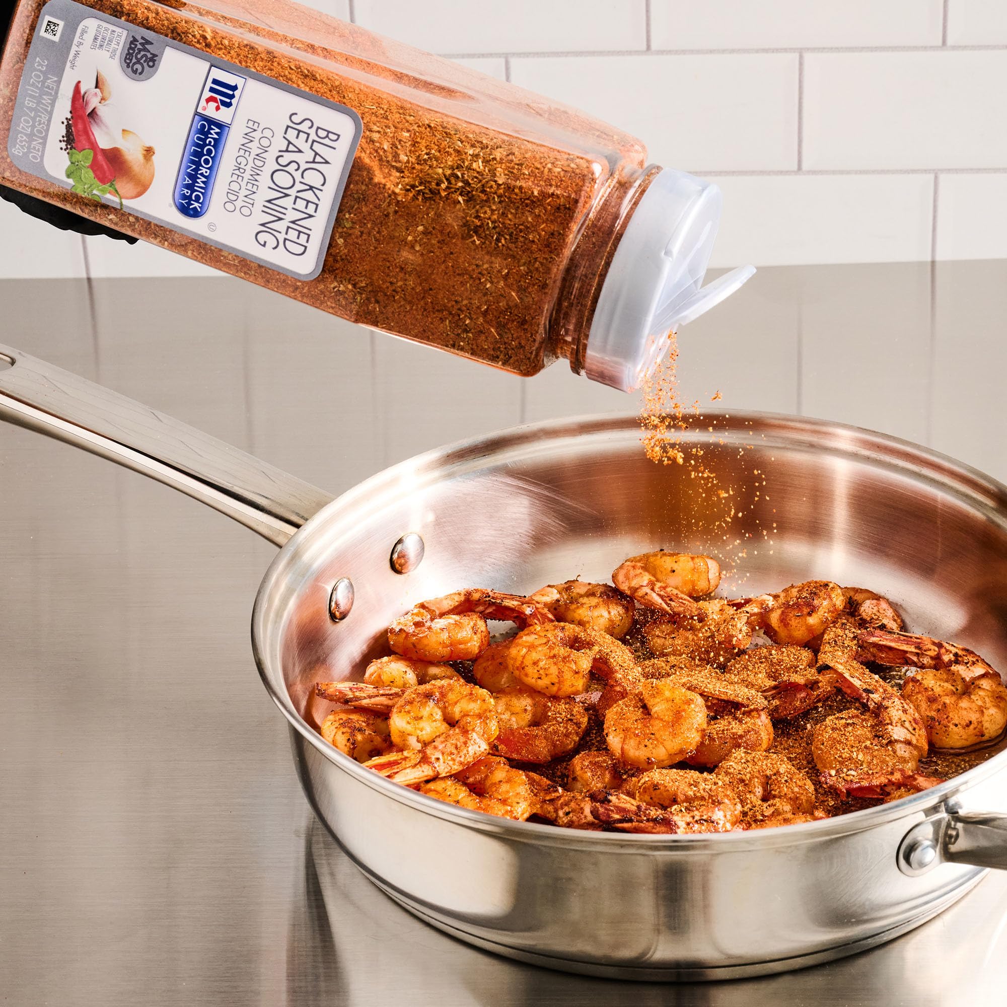 Jar of McCormick Culinary Blackened Seasoning with gluten-free and no MSG claims