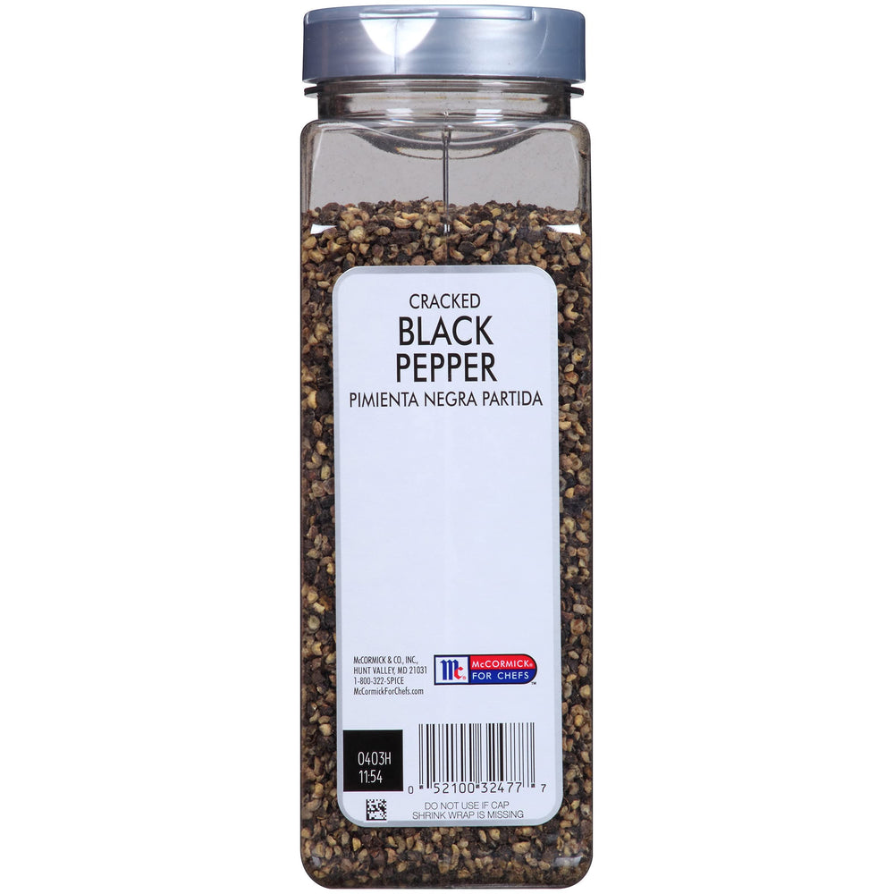 Close-up of cracked peppercorns from McCormick Culinary shows rustic texture and premium appearance.