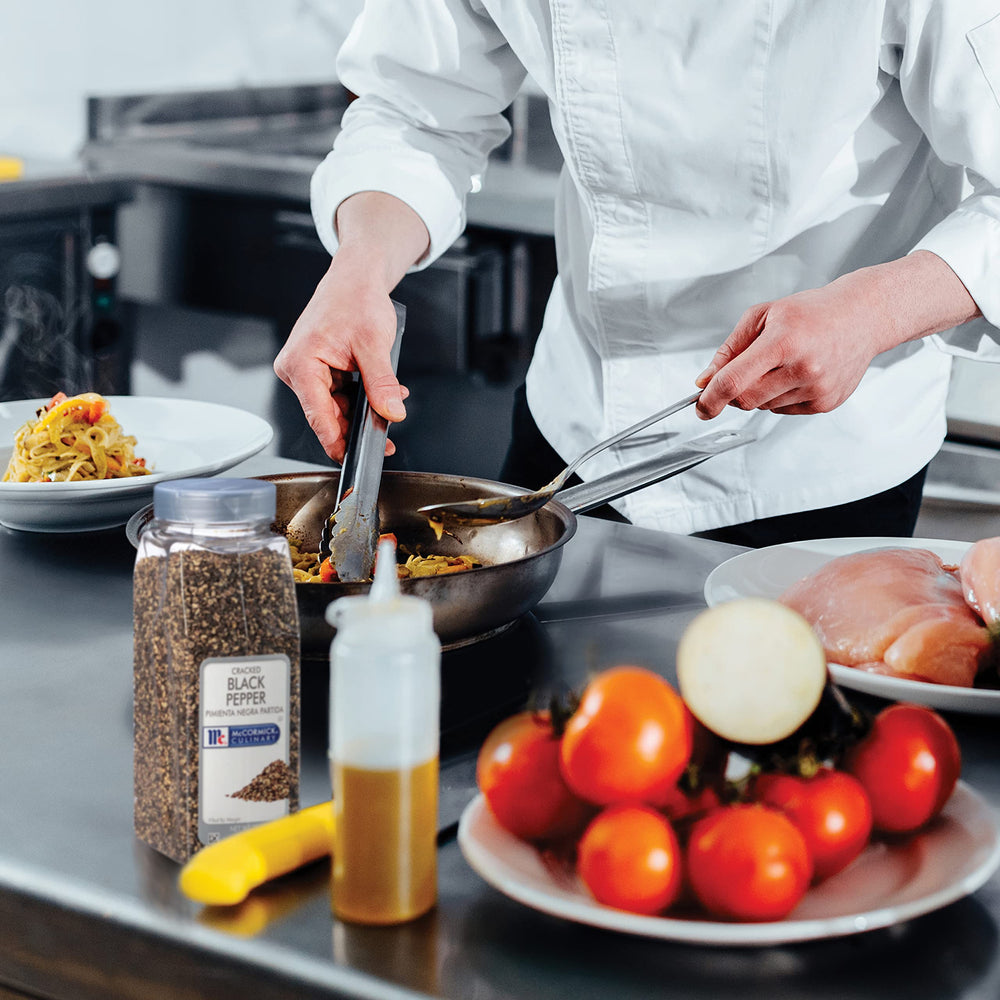 McCormick Culinary cracked pepper complements pork dishes with aroma and depth.