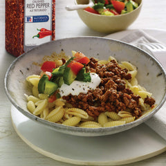 Pasta dish gains bright heat from McCormick Culinary red pepper flakes