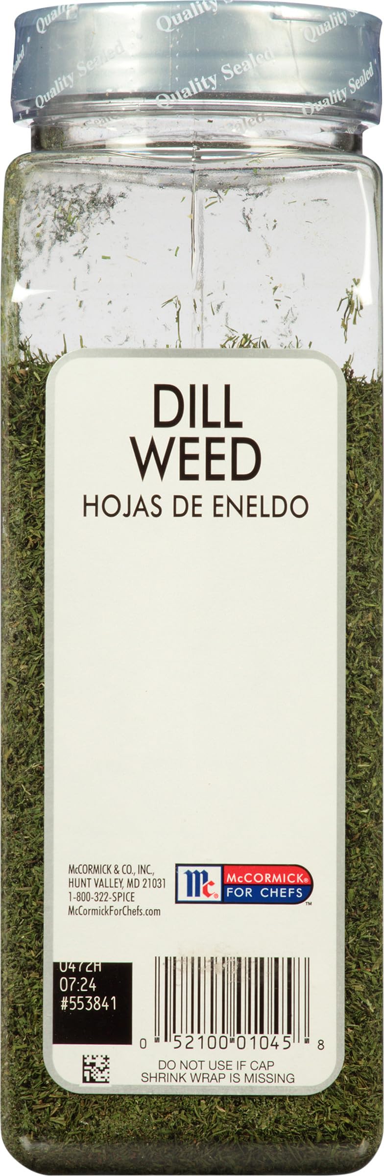 McCormick Culinary Dill Weed label closeup highlighting high-quality dried herb.