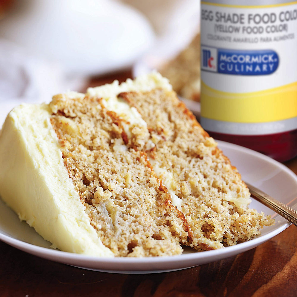 Close-up of McCormick Culinary Egg Shade yellow label highlighting kosher and gluten-free