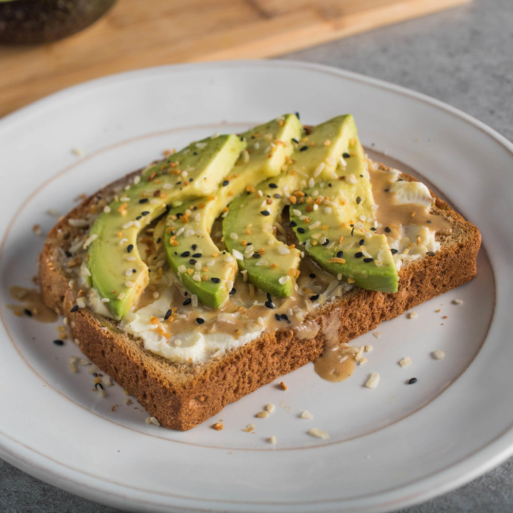 Avocado toast topped with McCormick Culinary Everything Bagel Seasoning for aroma
