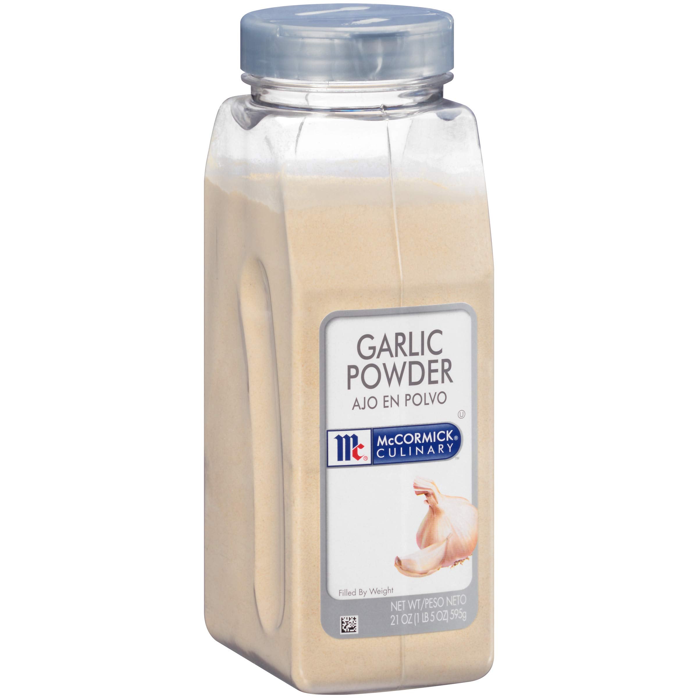 McCormick Culinary Garlic Powder canister front view, adds versatile garlic flavor for soups, sauces, and potatoes.